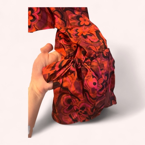 For Love & Lemons Funky Floral Red Flare Davina Tie Front Blouse NWOT Size S - Picture 5 of 8